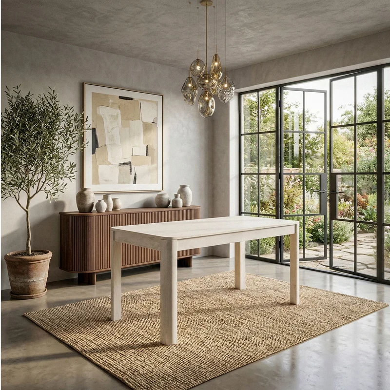 Esstisch Mango Massivholz White Wash, Küchentisch für 4-6 Personen
