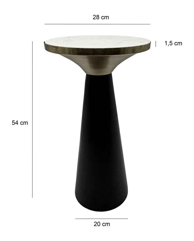 Beistelltisch Marmor & Eisen Schwarz, rund 28 cm, Handmade Unikat