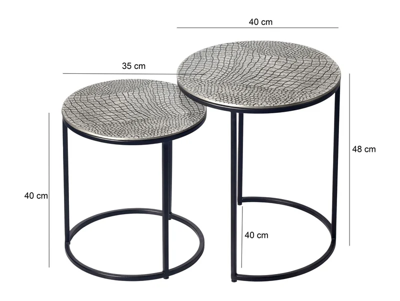 Satztisch 2er Set rund in Silber mit Metallgestell von Wohnling