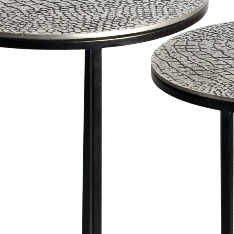 Satztisch 2er Set rund in Silber mit Metallgestell von Wohnling