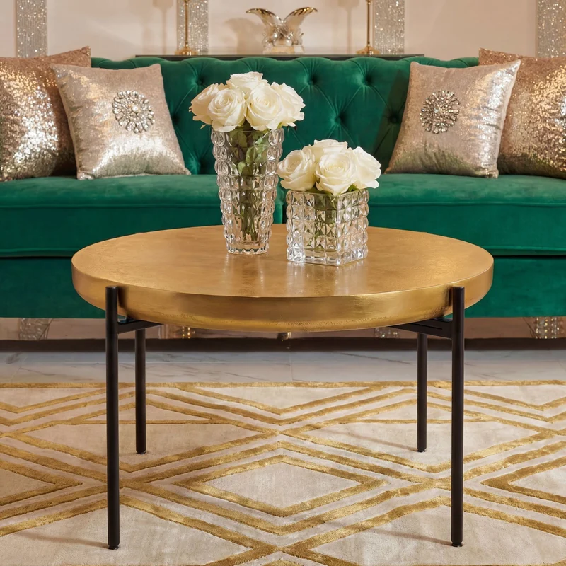 Couchtisch Rund Gold aus Aluminium - Orientalischer Wohnzimmertisch