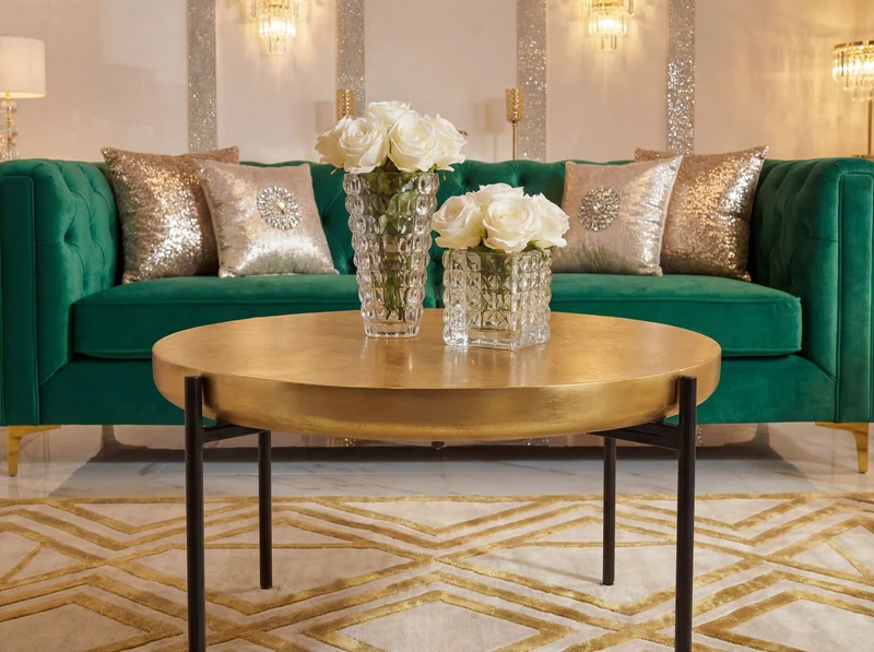Couchtisch Rund Gold aus Aluminium - Orientalischer Wohnzimmertisch