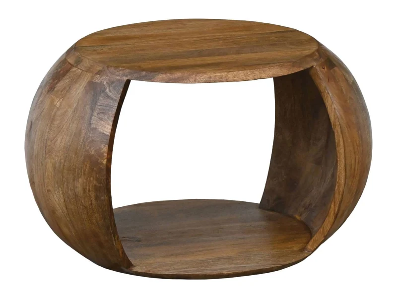 Couchtisch Mango Massivholz rund mit Ablagefach im Landhaus-Design