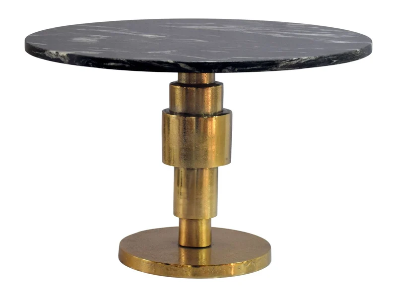 Couchtisch Marmor Schwarz mit goldenem Aluminiumgestell, rund 60 cm