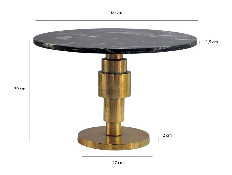 Couchtisch Marmor Schwarz mit goldenem Aluminiumgestell, rund 60 cm