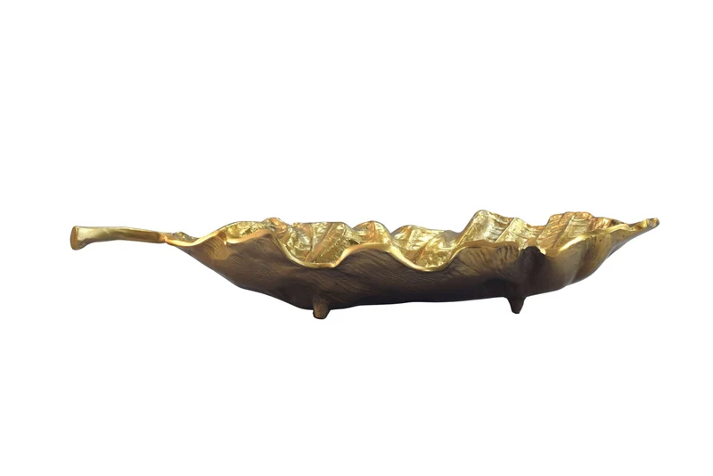 Dekoschale Blatt Gold 67 cm aus Aluminium – Wohnling Handmade