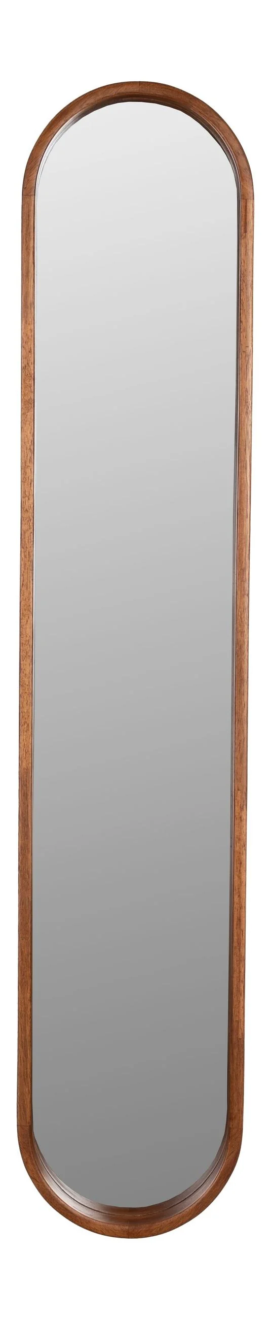 Ovaler Wandspiegel Nyko mit Rahmen aus Gummibaumholz in Beige