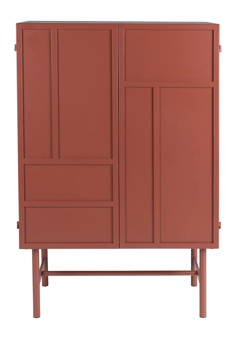 Schrank Davis im Retro-Look, Rot aus Metall mit schmalen Beinen