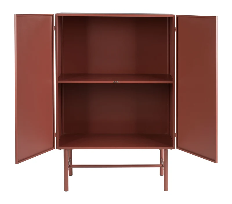 Schrank Davis im Retro-Look, Rot aus Metall mit schmalen Beinen