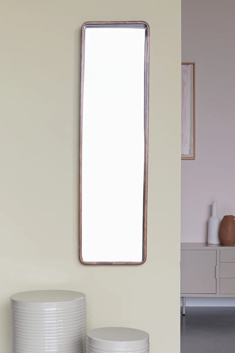 Wandspiegel Nyko Rectangle L, 120x34 cm, Gummibaumholz-Rahmen in Beige