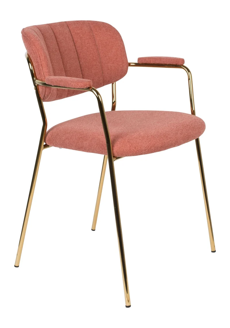 Sessel Jolien im 2er-Set, Rosa gepolstert mit goldenem Metallgestell