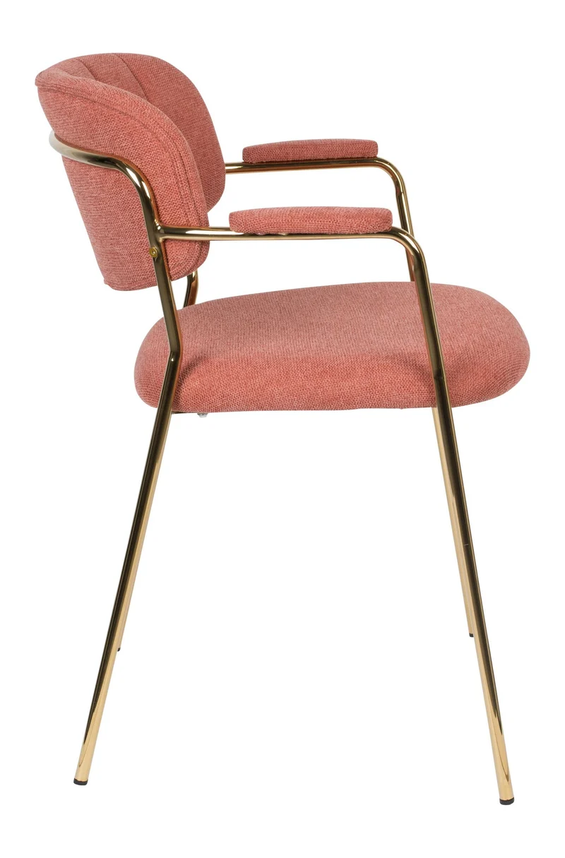 Sessel Jolien im 2er-Set, Rosa gepolstert mit goldenem Metallgestell