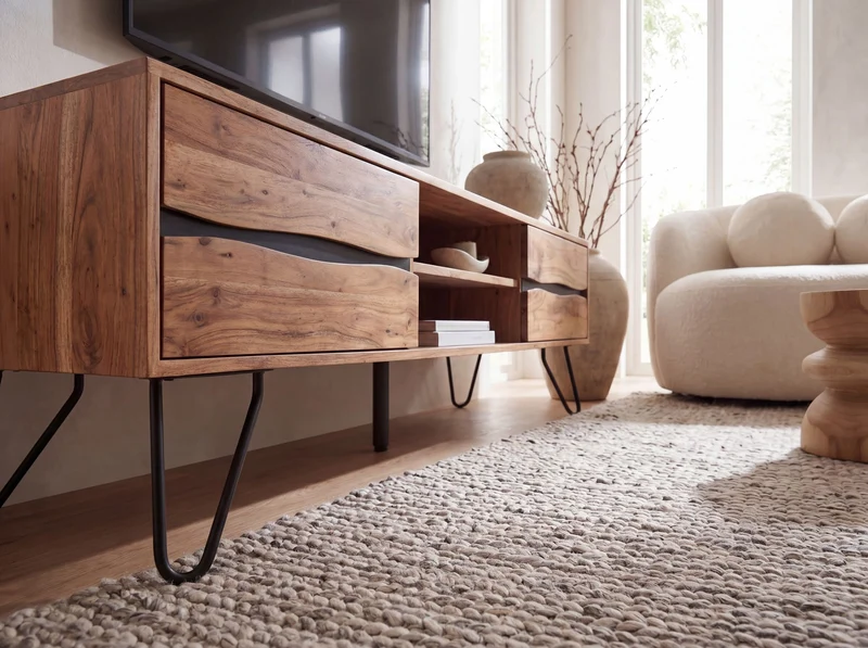 Lowboard Akazie 160 cm Massivholz mit 2 Türen – TV-Kommode Wohnzimmer