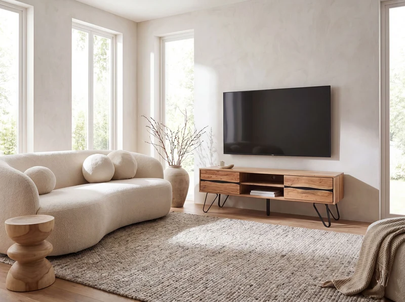 Lowboard Akazie 160 cm Massivholz mit 2 Türen – TV-Kommode Wohnzimmer