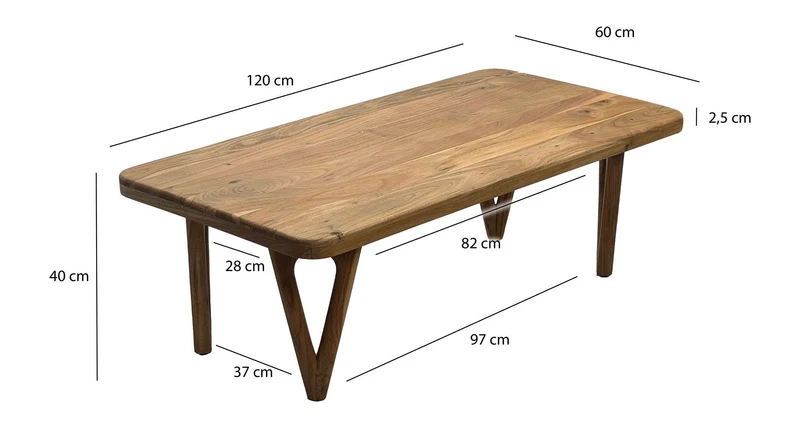 Wohnling Couchtisch Akazie Massivholz 120 cm im Landhaus-Design