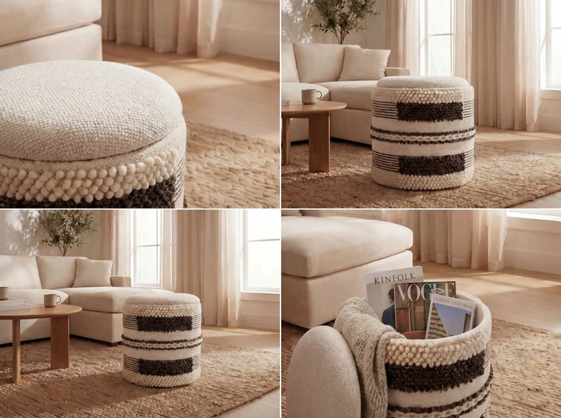 Sitzhocker mit Stauraum aus Wolle, Beige, Ø40 cm von Wohnling