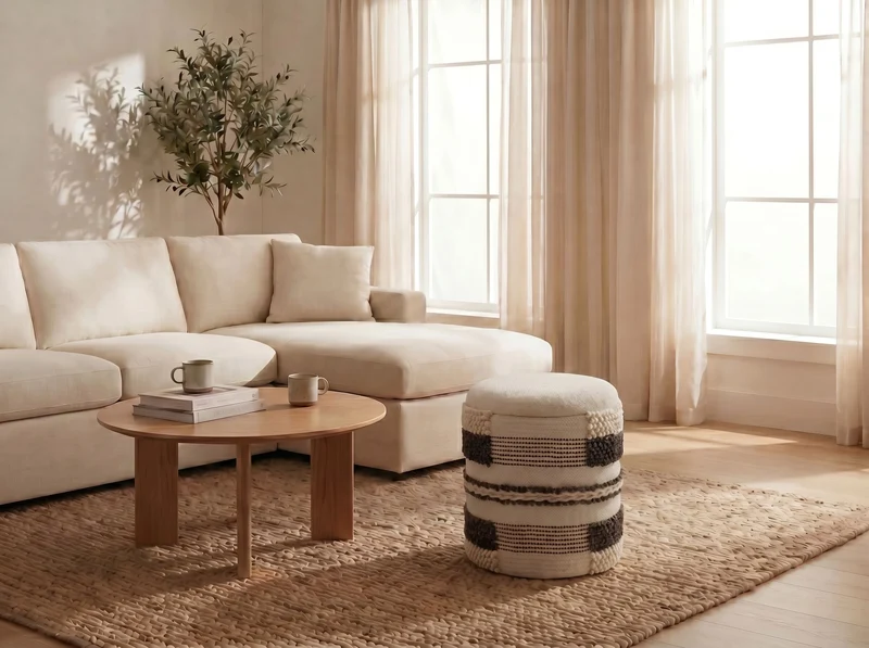 Sitzhocker mit Stauraum aus Wolle, Beige, Ø40 cm von Wohnling