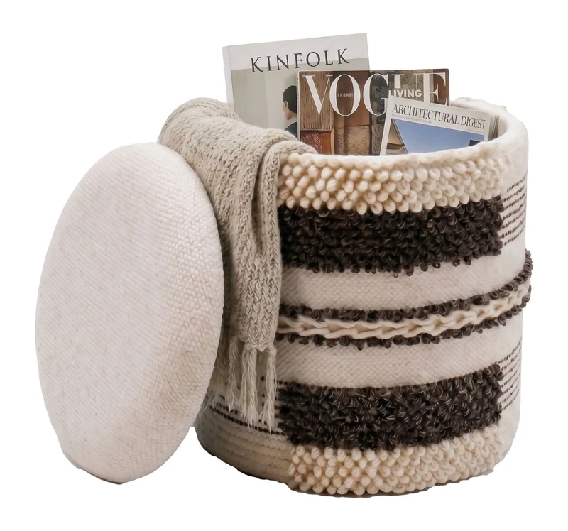 Sitzhocker mit Stauraum aus Wolle, Beige, Ø40 cm von Wohnling