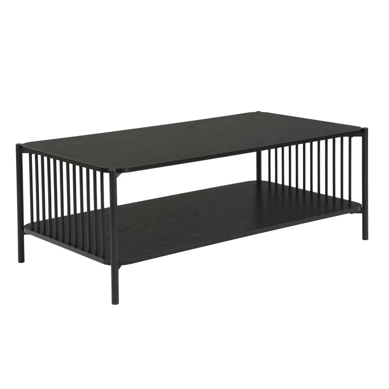 Couchtisch Eiche-Optik Schwarz im Loft-Design mit Ablage, 110x60 cm