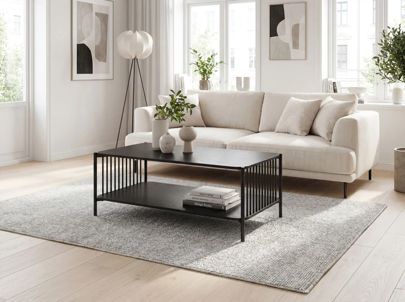 Couchtisch Eiche-Optik Schwarz im Loft-Design mit Ablage, 110x60 cm