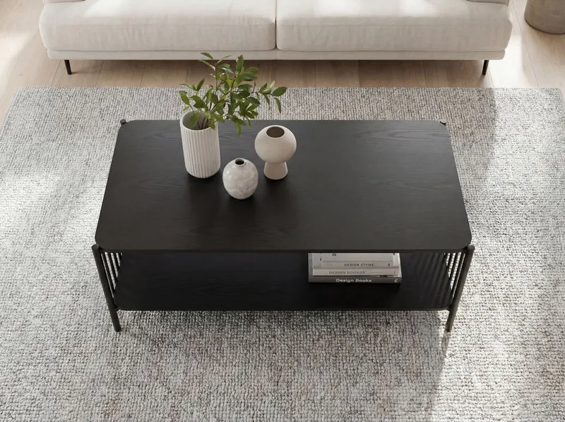 Couchtisch Eiche-Optik Schwarz im Loft-Design mit Ablage, 110x60 cm