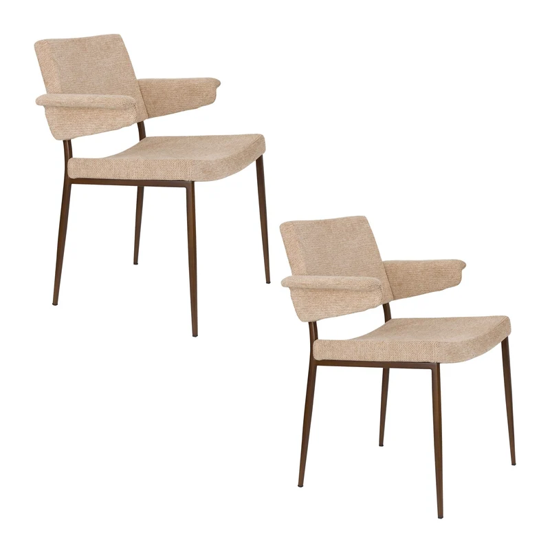 Sessel Portland im 2er-Set, Beige mit Metallgestell in Antik-Optik