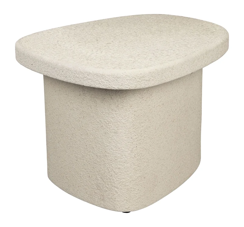 Beistelltisch Veda Low aus recyceltem Marmor in Beige, Boho-Chic Stil