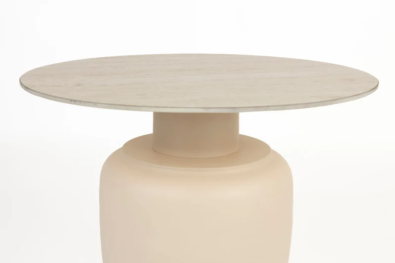 Beistelltisch Karula rund, Keramik-Platte in Travertin-Optik, Beige