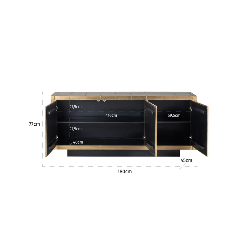 Richmond Sideboard Collada Brushed Gold, 180 cm, Metall & Holz