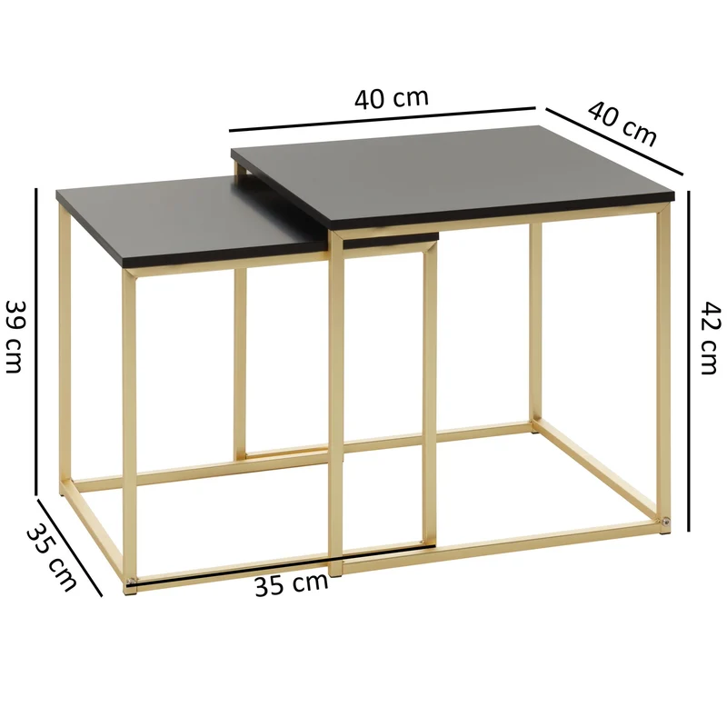 Satztisch Set CHUR Schwarz Gold MDF Metall modern 2 Tische