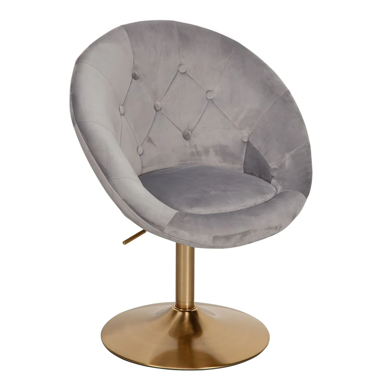 Loungesessel Samt Grau Gold Design Drehstuhl mit Rückenlehne