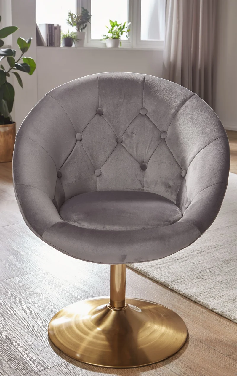 Loungesessel Samt Grau Gold Design Drehstuhl mit Rückenlehne
