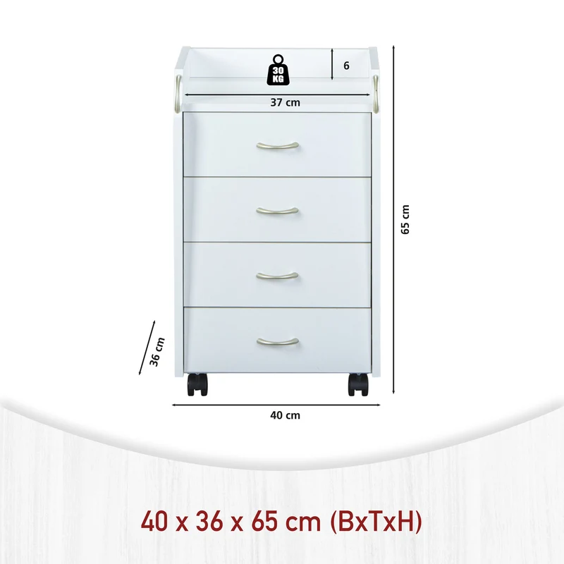Rollcontainer PRONTI mit 4 Schubladen, Weiß, für Büro & Kinderzimmer