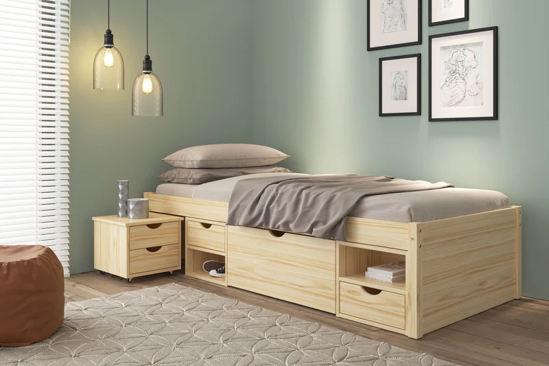 Funktionsbett Claas 90 x 200 Kiefer massiv natur lackiert