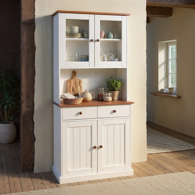 Buffet Vitrine Westerland 4-türig im Landhausstil - Massivholz