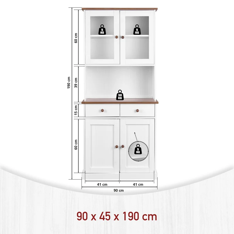 Buffet Vitrine Westerland 4-türig im Landhausstil - Massivholz