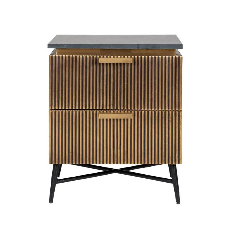 Nachttisch Ironville gold – Marmor-Optik & Mid-Century-Design