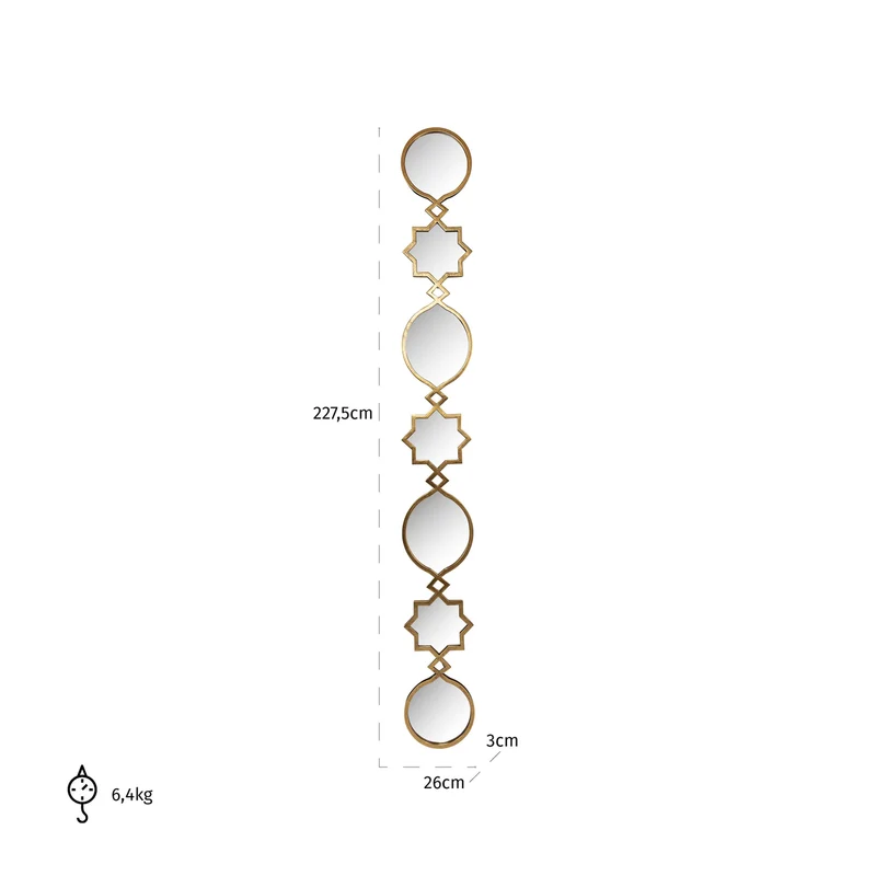 Spiegel Babice gold – schmaler Wandspiegel im edlen Rahmen, 227,5 cm