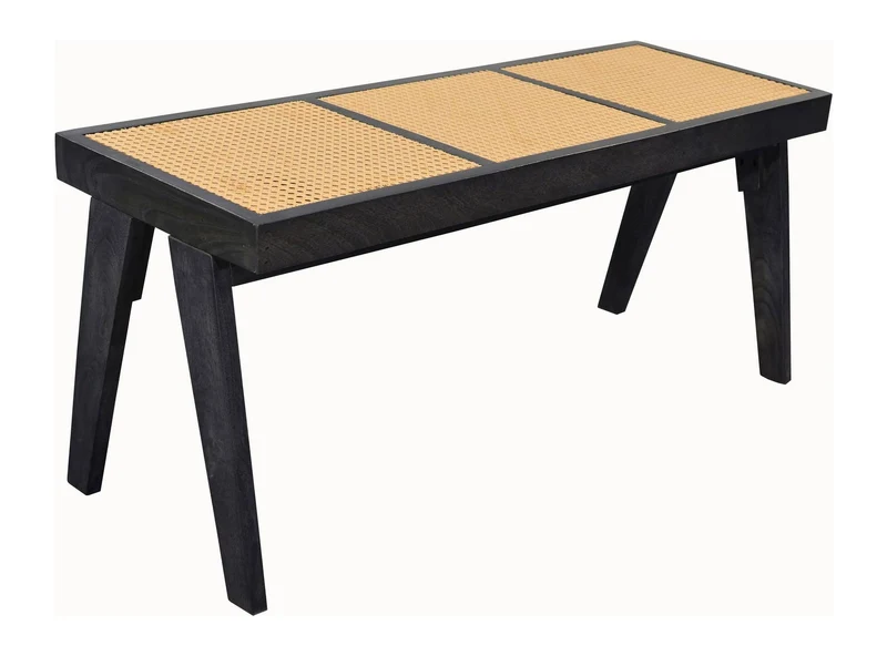 Sitzbank Akazie Massivholz 120 cm Schwarz mit Wiener Geflecht
