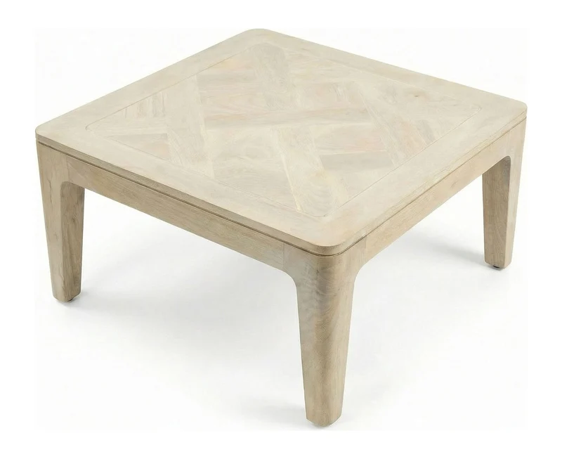 Couchtisch Mango Massivholz White Wash, quadratisch 60x60 cm Unikat