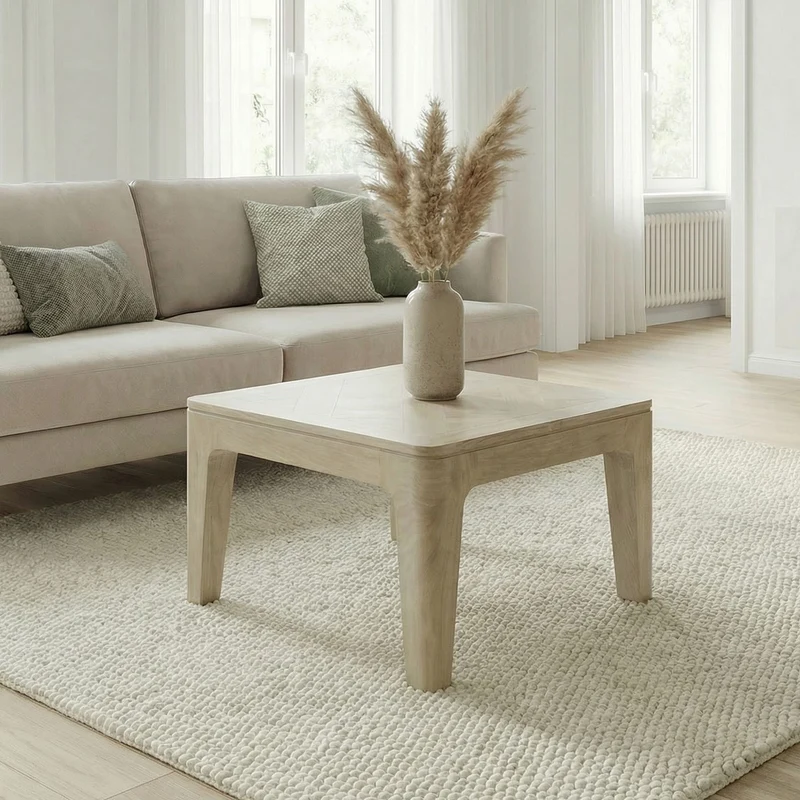 Couchtisch Mango Massivholz White Wash, quadratisch 60x60 cm Unikat