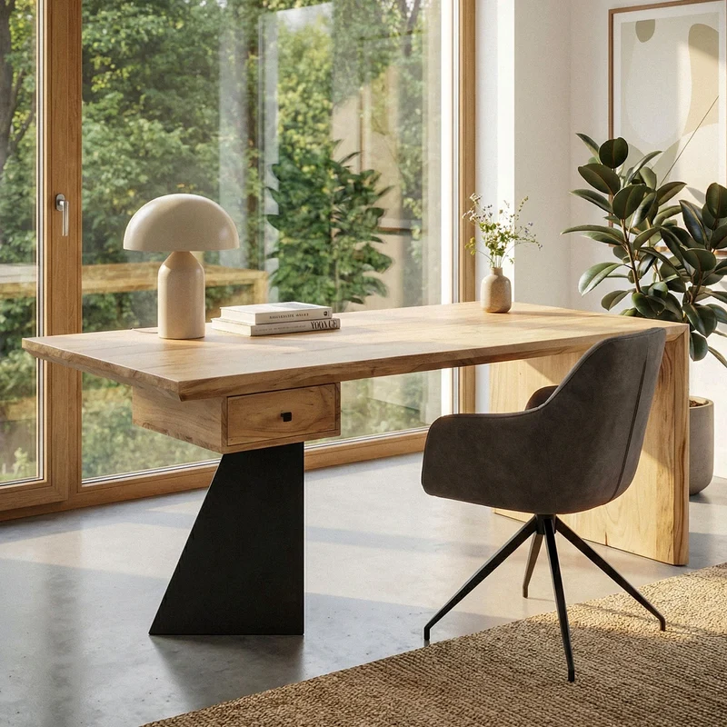 Schreibtisch Akazie Massivholz 180x90 cm mit Schublade, Industrial