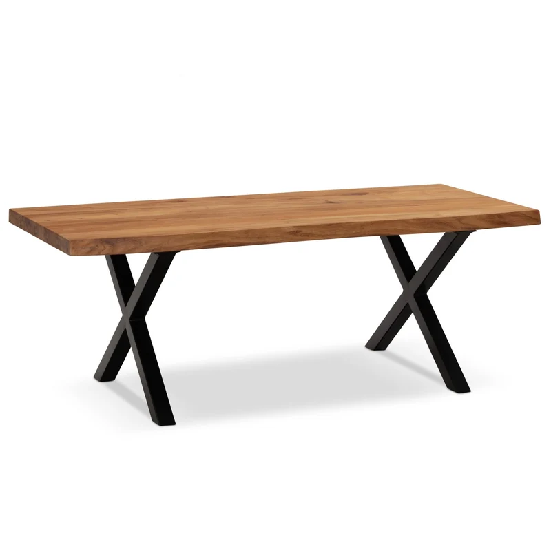 Couchtisch Akazie Massivholz 120x60 cm mit Baumkante, X-Gestell