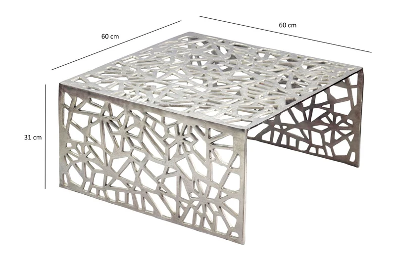 Couchtisch Aluminium Silber 60x60 cm mit Astmuster im Handmade-Design
