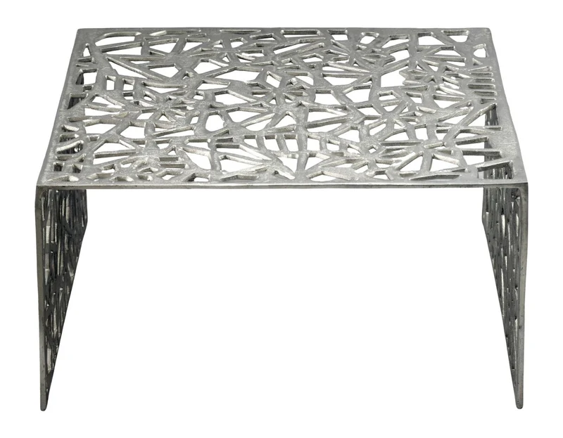 Couchtisch Aluminium Silber 60x60 cm mit Astmuster im Handmade-Design