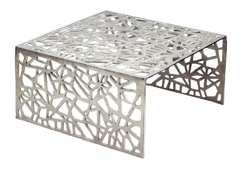 Couchtisch Aluminium Silber 60x60 cm mit Astmuster im Handmade-Design