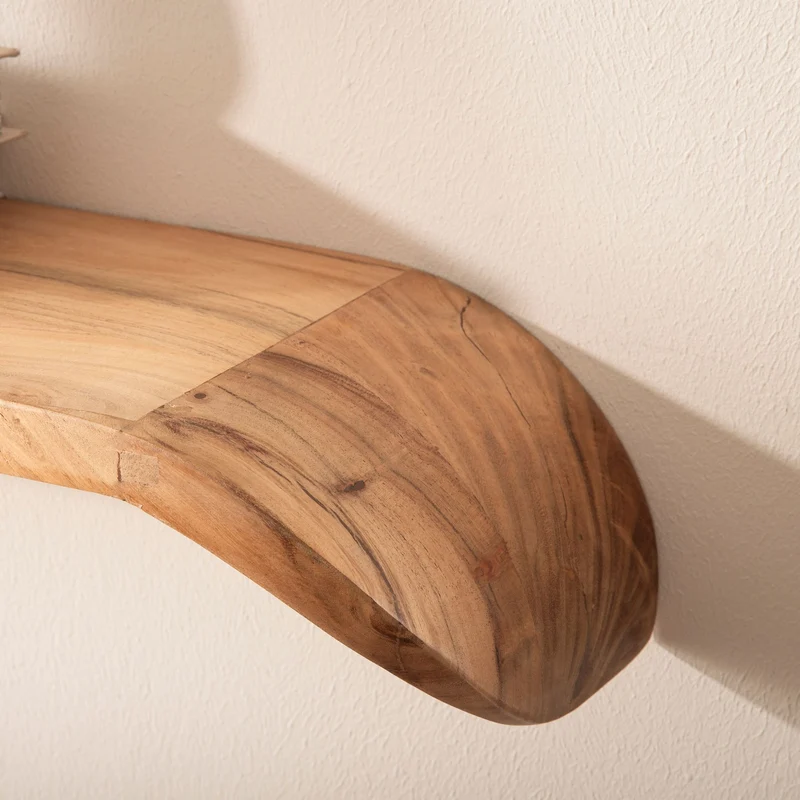Wandregal Mango Massivholz 80 cm, geschwungene Enden, handgefertigt