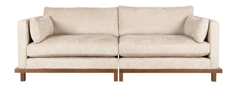 Sofa Blossom 3-Sitzer Sand mit Eichenholz-Gestell im Japandi-Stil