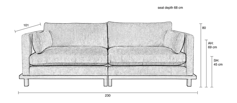 Sofa Blossom 3-Sitzer Sand mit Eichenholz-Gestell im Japandi-Stil