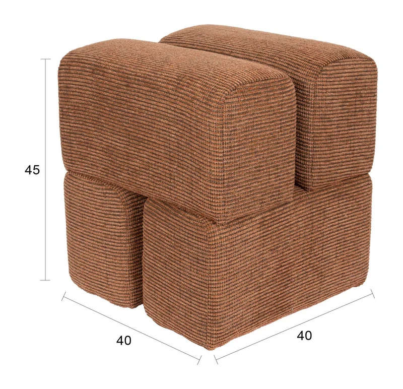 Hocker Staple Terracotta mit verspieltem Blockdesign, 40x40 cm